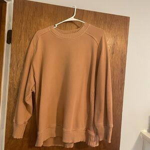 Aerie Tan Crewneck Sweater with Soft Knit Texture